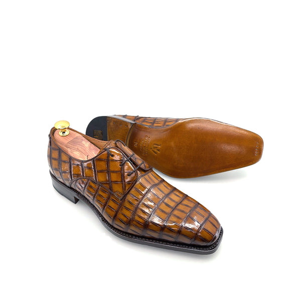 Ugo Vasare Alligator Lace-Up Shoe - Caramel