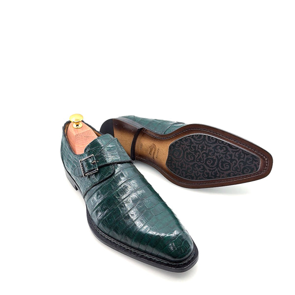 Mezlan Gigolo Crocodile Monkstrap - Forest