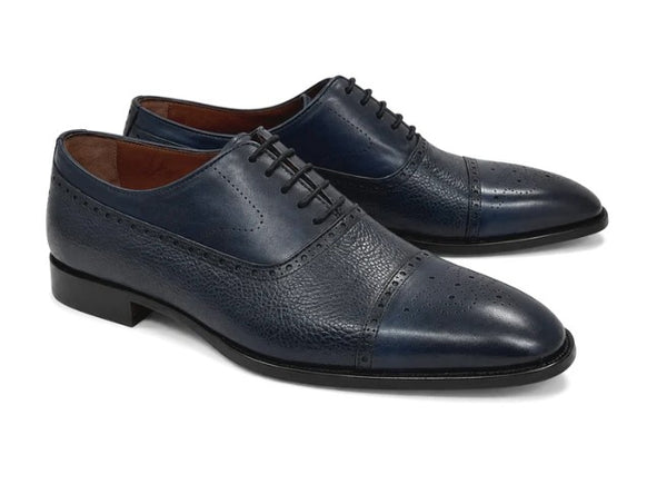 Corrente Deerskin Cap Toe Oxford - Navy
