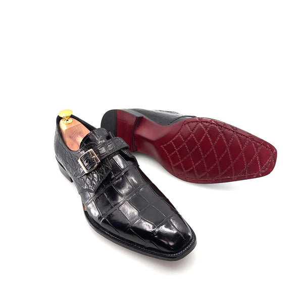 Maurice Raleigh Alligator Monkstrap Shoe - Black
