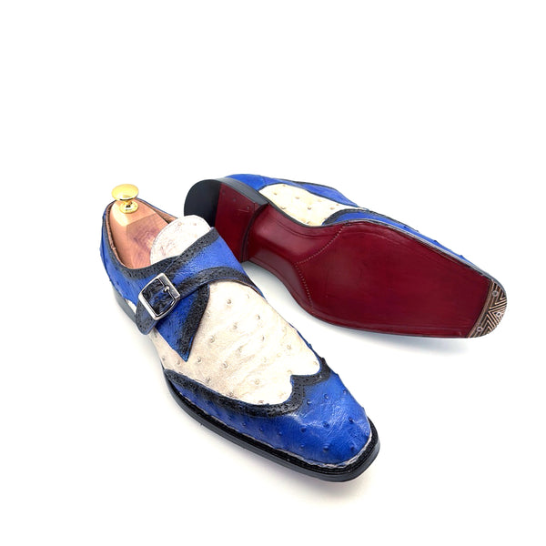 Maurice Palm Desert Ostrich Monkstrap - Blue/White