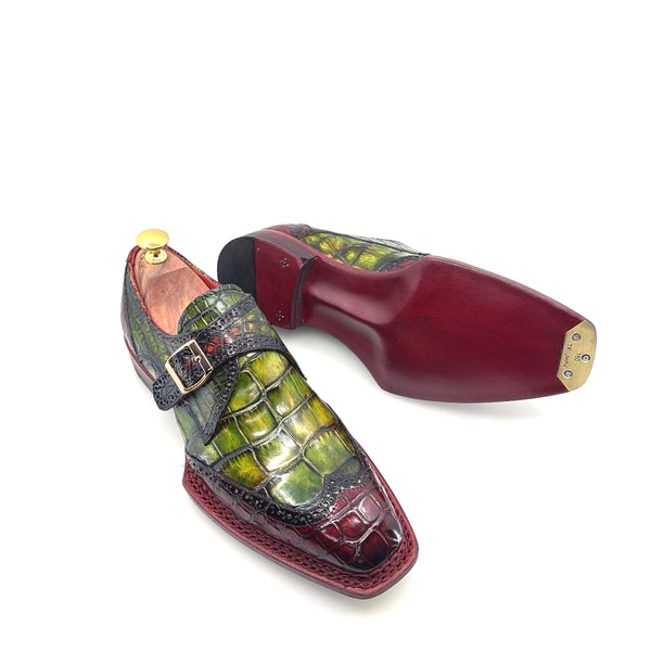 Maurice Salvatore Alligator Monkstrap - Burgundy/Greene