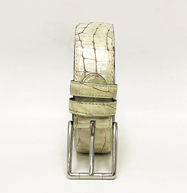 Style: C Collection Croco Embossed Leather Belt Beige