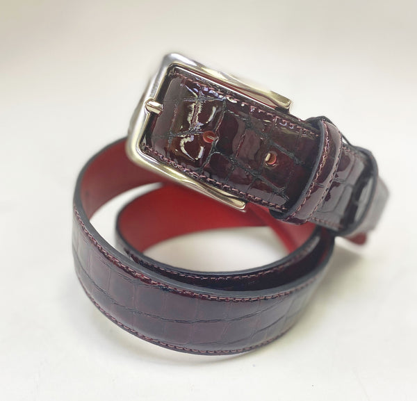 Style: C Collection Croco Embossed Leather Belt Burgundy