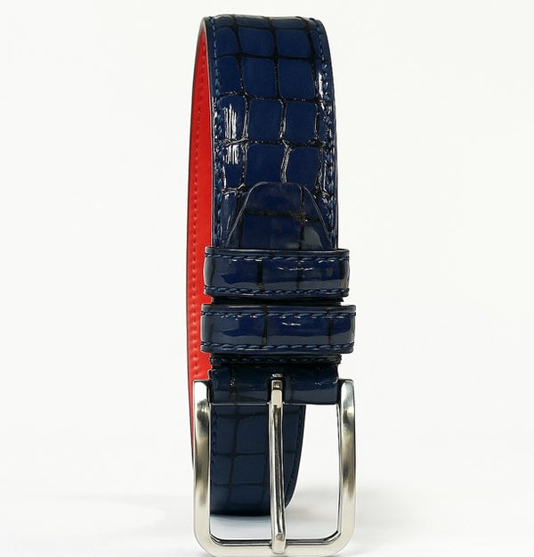 Style: C Collection Croco Embossed Leather Belt Navy
