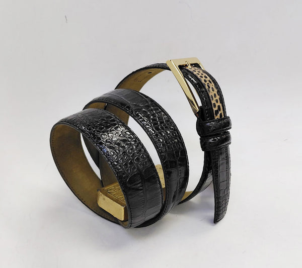 Style: C Collection Croco Print Leather Belt Black