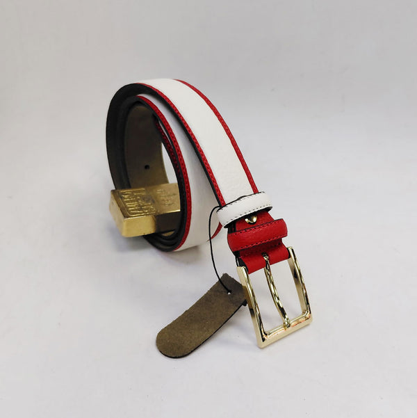 C Collection Deerskin Belt - Bone/Red