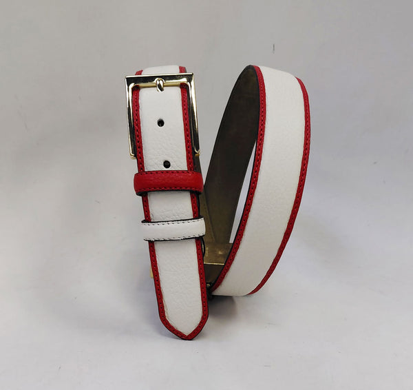 C Collection Deerskin Belt - Bone/Red