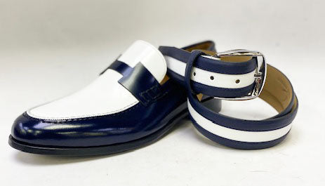 Style: C Collection Leather Belt Navy/White