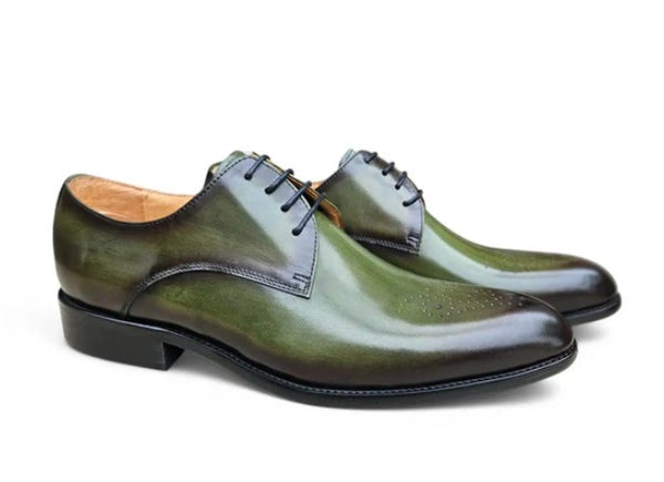 Burnished Calfskin Lace-Up Oxford Olive