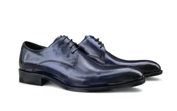 Burnished Calfskin Lace-Up Oxford Navy