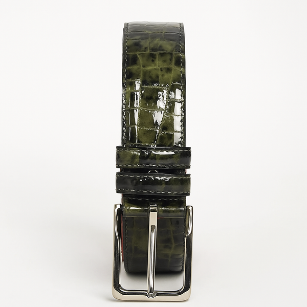 C Collectioin Green Embossed Croco Belt in Green