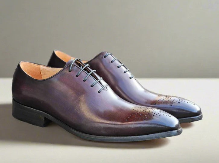 Burnished Calfskin Lace-Up Oxford Chestnut