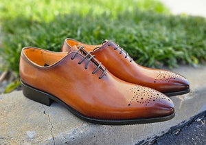 Burnished Calfskin Lace-Up Oxford Cognac