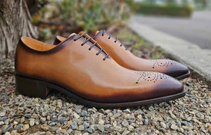 Burnished Calfskin Lace-Up Oxford Cognac