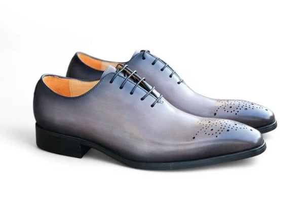 Burnished Calfskin Lace-Up Oxford Grey