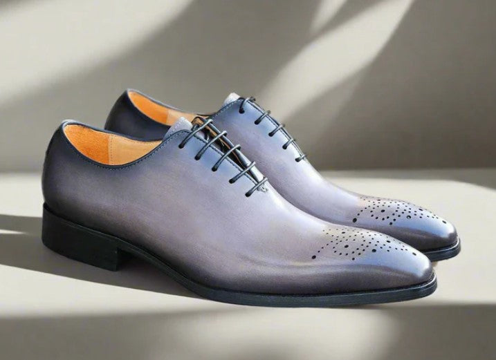 Burnished Calfskin Lace-Up Oxford Grey