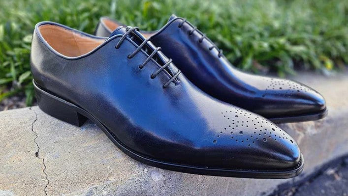 Burnished Calfskin Lace-Up Oxford Navy