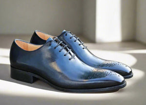 Burnished Calfskin Lace-Up Oxford Navy