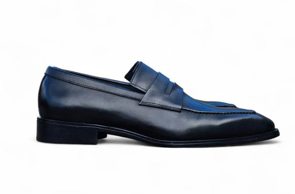 Patina Calfskin Slip-On Penny Loafer Black