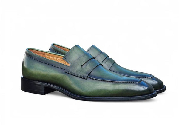 Patina Calfskin Slip-On Penny Loafer Green