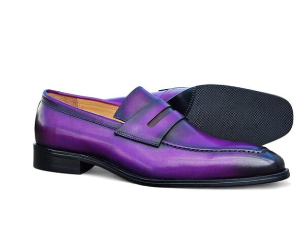 Patina Calfskin Slip-On Penny Loafer Purple