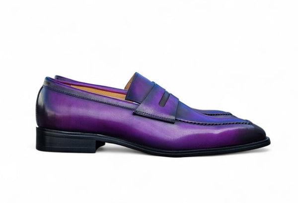 Patina Calfskin Slip-On Penny Loafer Purple