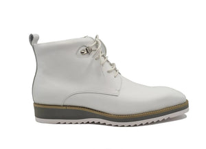 Burnished Calfskin Lace-Up Boot White