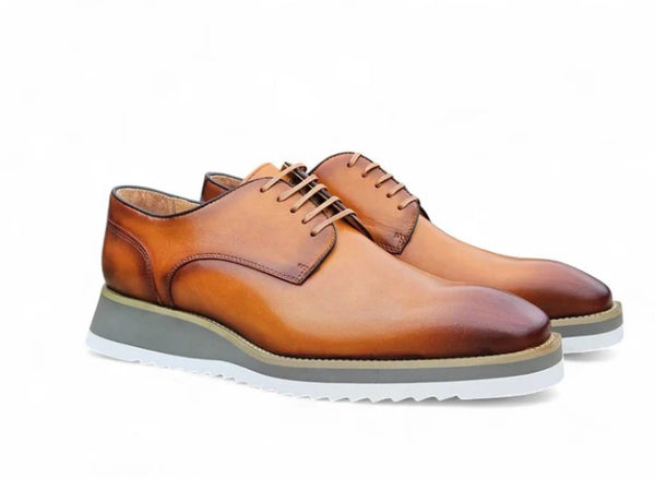 Burnished Calfskin Lace-Up Shoe Cognac