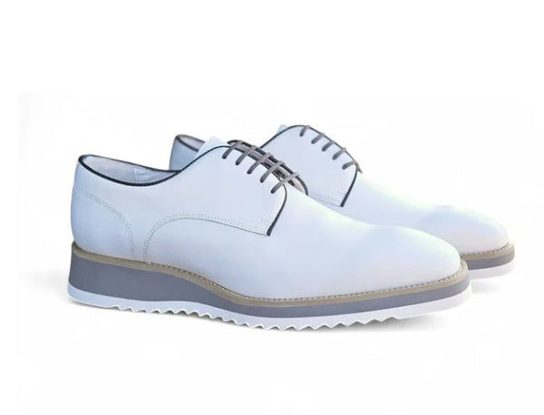 Burnished Calfskin Lace-Up Shoe White