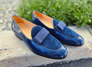 Patent Leather & Suede Slip-On Loafer Blue