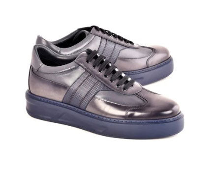 Corrente Calfskin Fashion Sneaker - Grey/Navy