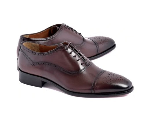 Corrente Perforated Leather Cap Toe Lace Up - Brown
