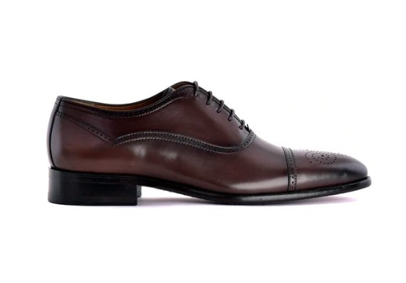 Corrente Perforated Leather Cap Toe Lace Up - Brown