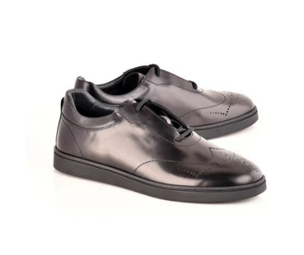 Corrente Lux Leather Wingtip Fashion Sneaker - Black