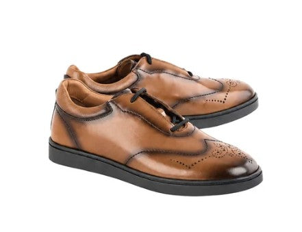 Corrente Lux Leather Wingtip Fashion Sneaker - Camel