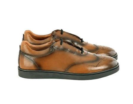 Corrente Lux Leather Wingtip Fashion Sneaker - Camel