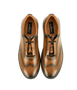 Corrente Lux Leather Wingtip Fashion Sneaker - Camel