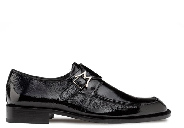 Mezlan Afton Textured Shiny Calf Monkstrap - Black