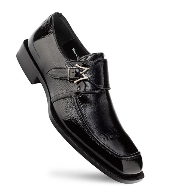 Mezlan Afton Textured Shiny Calf Monkstrap - Black