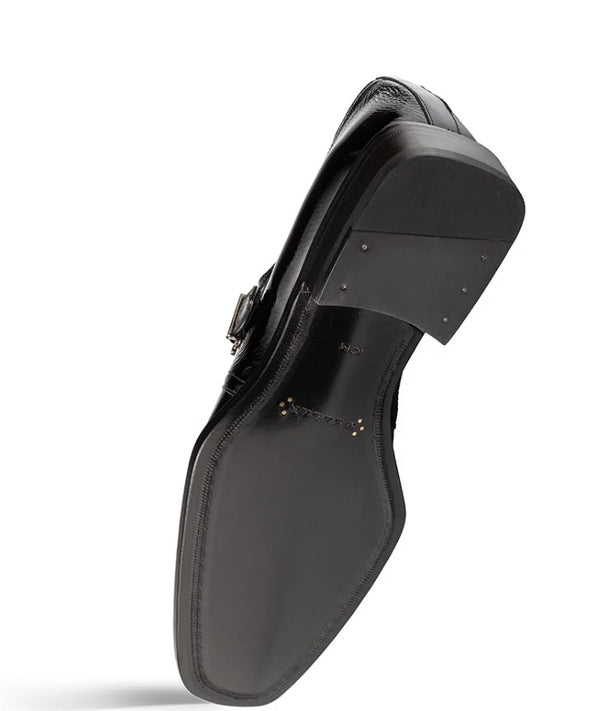 Mezlan Afton Textured Shiny Calf Monkstrap - Black