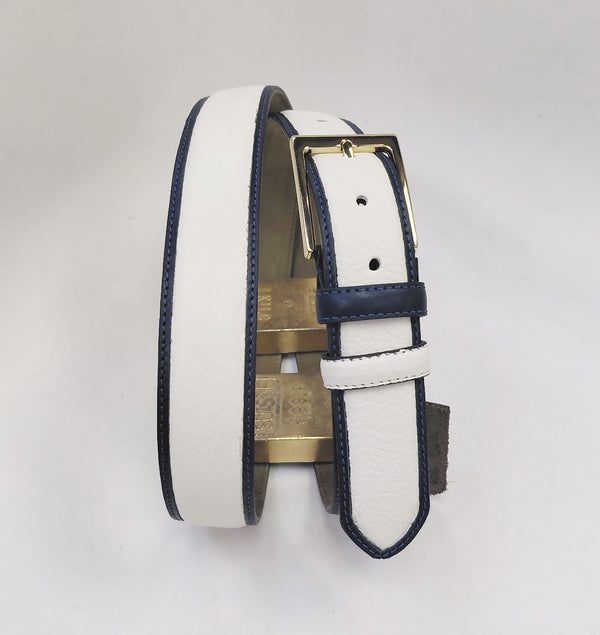 Style: C Collection Deerskin Belt Bone/Navy