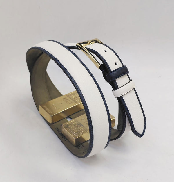 Style: C Collection Deerskin Belt Bone/Navy