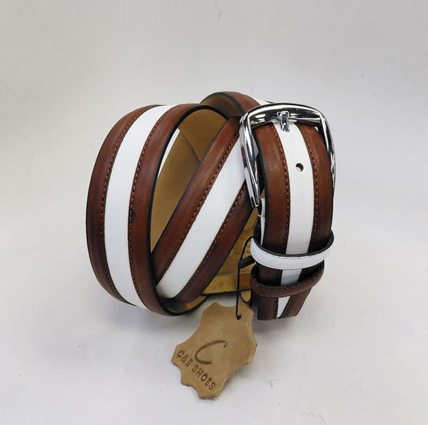 Style: C Collection Leather Belt Brown/White