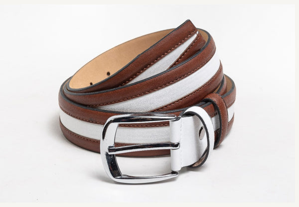 Style: C Collection Leather Belt Brown/White