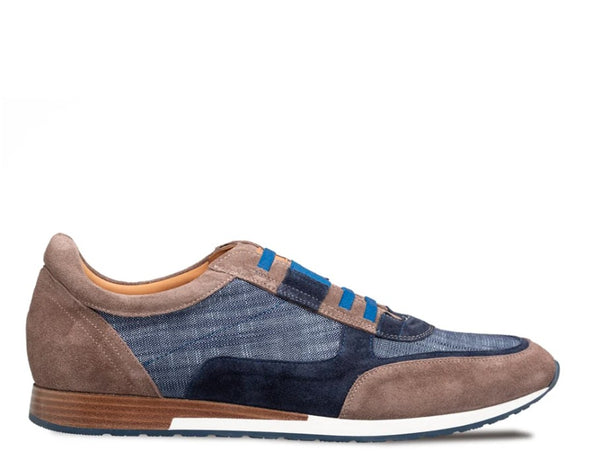 Mezlan Caleta Suede/Linen Sneaker - Taupe/Blue