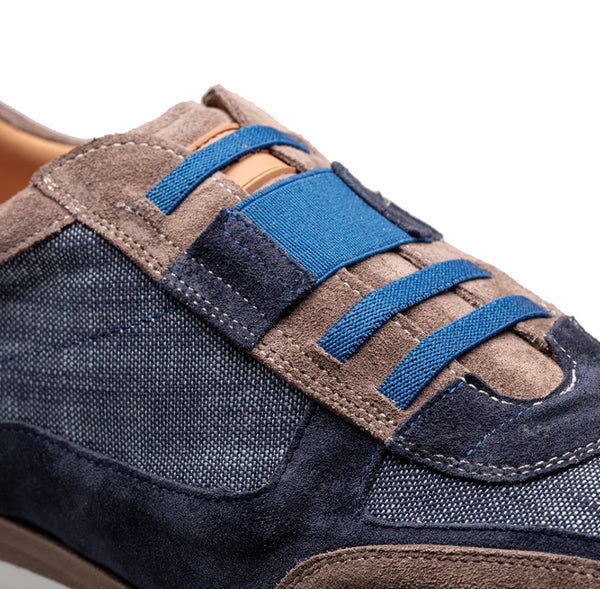 Mezlan Caleta Suede/Linen Sneaker - Taupe/Blue