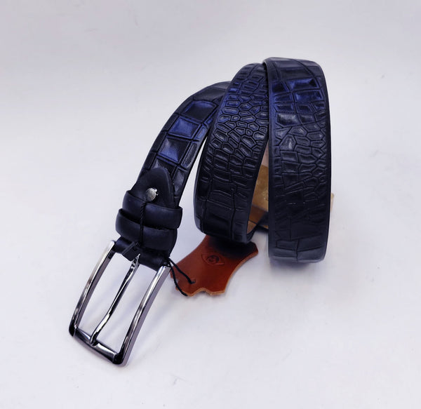 Crocodile Printed Leather Belt Navy