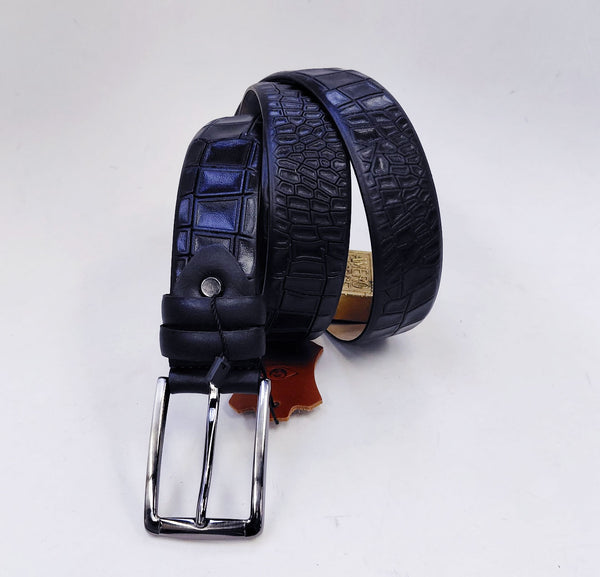 Crocodile Printed Leather Belt Navy