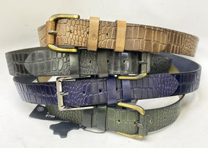 Crocodile Printed Leather Belt Olive